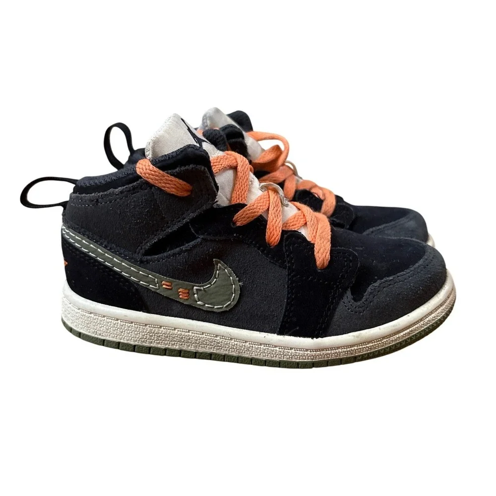 Jordan 1 Mid SE Craft Boys Black Anthracite Orange Sneakers SIZE 10C FD9093-003